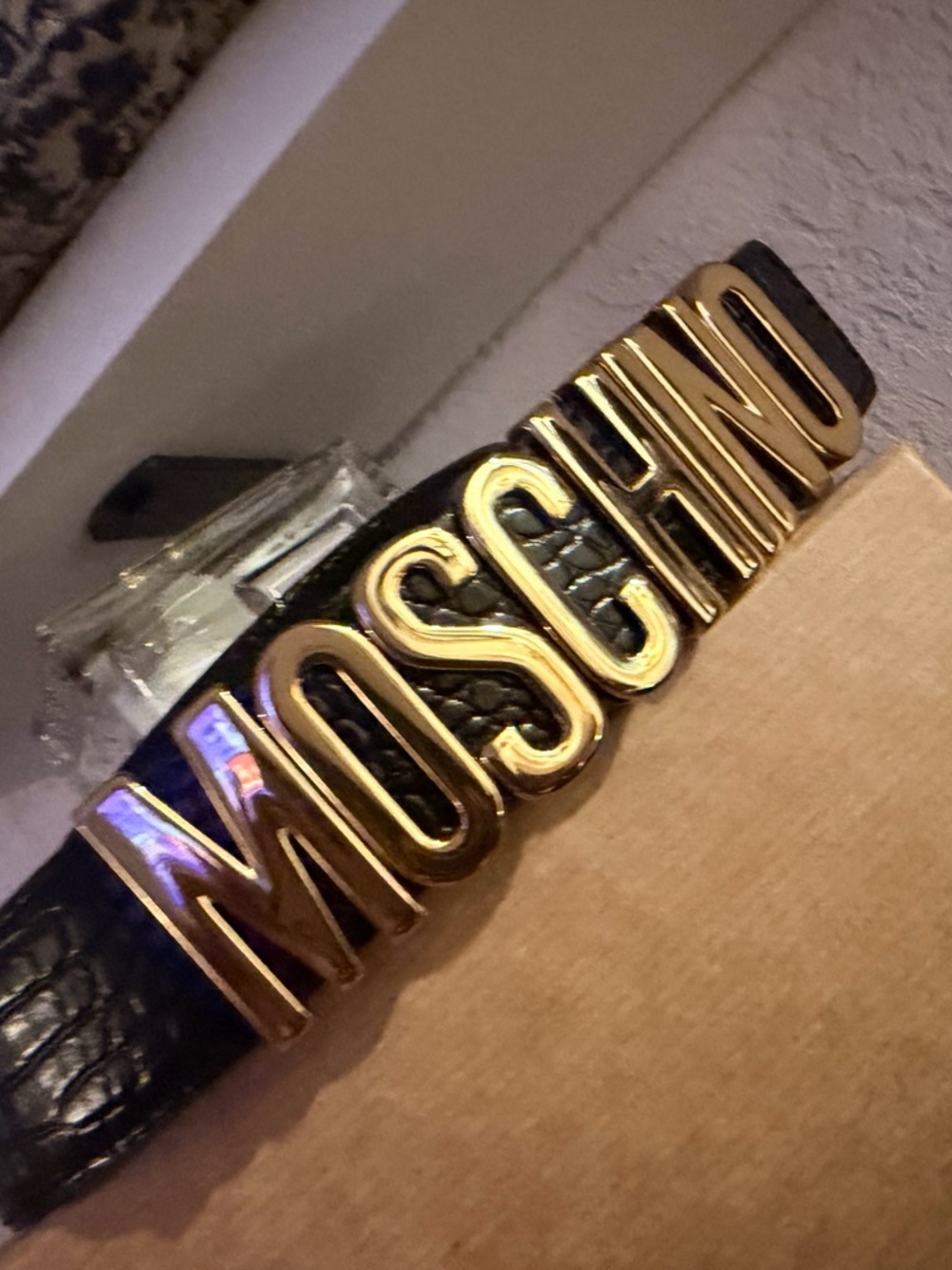 Moschino Black Leather Logo Belt with Subtle Embossing